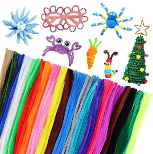 400 Stück Pfeifenputzer Bunt zum Basteln 20 Farben Pfeifenputzer Blumen Set Chenilledraht 30CM Pfeifenreiniger Bunt zum Basteln mit 100 Kulleraugen für DIY Kinder Dekorieren Weihnachtstag