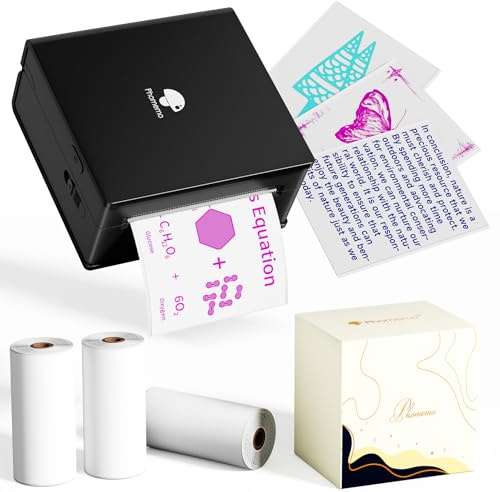Phomemo Mini Thermodrucker, M02 Mini Drucker für Smartphone Bluetooth Aufkleber Drucker Mit 3 Rollen Transparentem Farbdruckpapier für Studien Notizen Arbeit Kinder Fotos Geschenk (Schwarz)