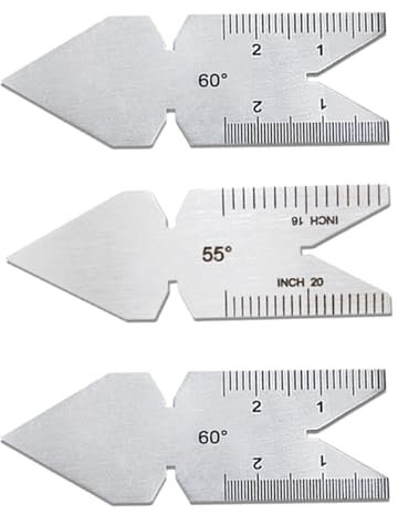 Herramienta de medición de acero inoxidable de calibre central de 55 y 60 grados con escalas de comprobación de rosca para comparación de herramientas de corte de paso angular