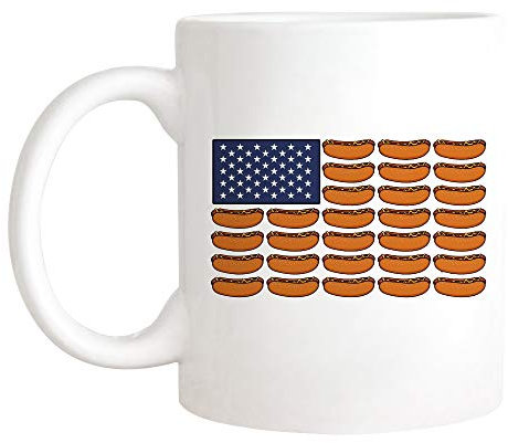 Tasse Usa Flagge Hot Dog Lustige Leckere Wurst Für Amerikaner Kaffeebecher Unisex Keramik-Tasse Lustig Weihnachtstasse Für Familie Mit Henkel Geschenk 330ML