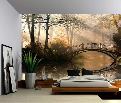 LUPAXA Herbst Park Fluss Tapetenwandbild 300x240cm Moderne Naturtapete 3D Seidenwandbild Büro Schlafzimmer Apartment Hotel Wohnzimmer Nicht Abziehen Und Aufkleben