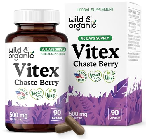 Wild & Organic Vitex Chasteberry Supplement for Women - Peri Menopause Supplements for Women - Vitex Berry Powder Capsules - Chaste Tree Berry Agnus-Castus - Vegan, No Fillers, Non-GMO - 90 Count
