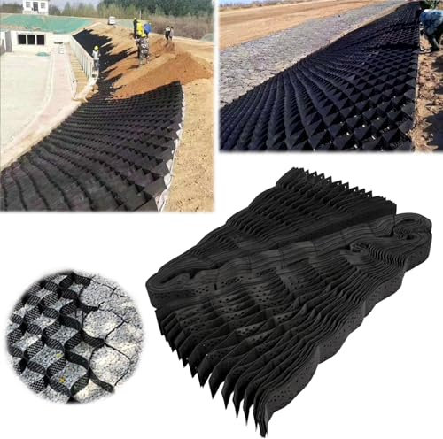 MREGLHUI Griglia di Terra,Stabilizzatore Ghiaia Geogriglia Tagliabile,per Muri di Sostegno/Pendenza/Parcheggio,Griglia di Terra Geocell per Garage da Giardino Alta 5 Cm/ 2 Pollici,Nero,5x7m/16.5x23ft