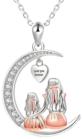MYGLOAR Collier mère et fille en argent sterling 925, collier cœur mère, collier croissant, pendentif cœur, chaîne de bijoux cadeau pour la fête des mères