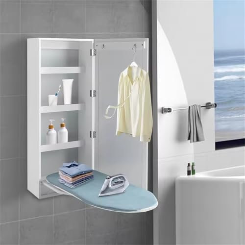 Armario De Pared Para Tabla De Planchar, Armario Plegable Para Tabla De Planchar Con Estantes De Almacenamiento, Tabla De Planchar Empotrada Con Puerta De Espejo, Para Cuartos De Costura, Dormitorios