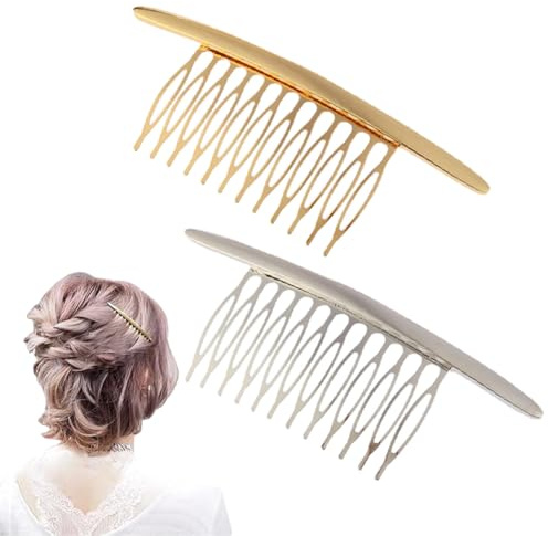 2Pcs Alloy Hair Side Combs with Teeth Grip French Twist 12 Teeth Hair Comb Bridal Wedding Hair Side Comb Hair Jewellery Headpiece Hair Accessories for Women (Gold+Silver)