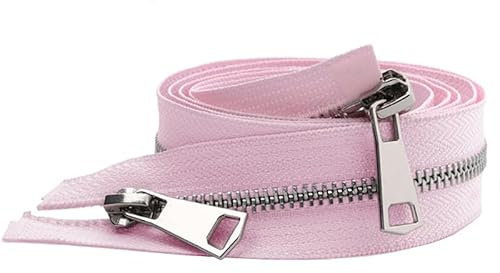 ZIPZSY #5 Reißverschluss für Mantel mit Trennung, 2-Wege, Silber, Metall, für Mäntel und Leder, Nähhandwerk, Öffnung mit doppeltem Reißverschluss (Rosa, 60 cm)