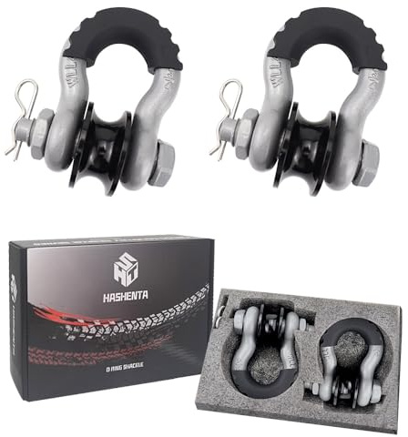 HASHENTA Upgraded Snatch Block,2 Pack 3/4 D Ring Shackle 41887lbs Breaking Strength with Towing Pulley Ring,for Off Road Jeep Truck ATV & UTV Vehicle Recovery (Grey)