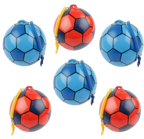 MIXEL Inflatable Football with Spring String, Lightweight and Portable, Long-Lasting Fun, Ideal for Enhancing Coordination, Reflexes, Physical Activity, Random Colour, (6 Pcs)