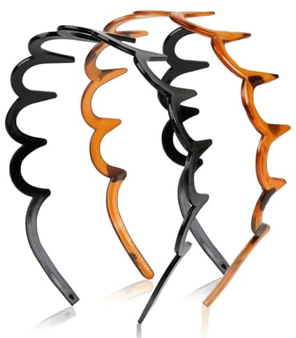 2 Stück Zickzack Haarreif, Haifischzahn Haarkamm Haarband, Make Up Haarreif, Gewellte Kunststoff Stirnband für Sport Fitness Tägliches für Damen Und Mädchen (Schwarz/Leopard)