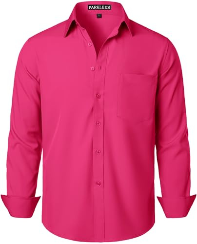 PARKLEES Chemise habillée à manches longues pour homme - Coupe classique - Sans plis - Style décontracté - Avec poche