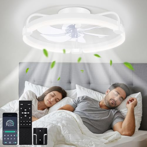 OUTON 50cm Ventilatore da Soffitto con Luce e Telecomando, 3000-6500K Dimmerabile, 6 Velocità Reversibili, Timer, Memoria, Lampada Ventilatore da Soffitto per Camera da Letto Soggiorno Cucina, Bianco