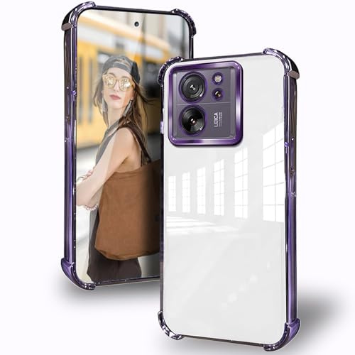 DESSEN Funda para Xiaomi 13T 5G / Xiaomi 13T Pro 5G con Protector Lente Camara & Esquinas Reforzadas Antigolpes Carcasa Silicona Transparente Móvil Case Suave TPU Antiamarilleo, Morado