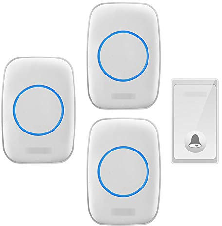 LKLNCXC Doorbell Self-Powered Wireless Doorbell,1 Transmitter 3 Receivers Wall Plug-In Cordless Door Chime Kit with 650 Feet Range 58 Chimes 4-Level Volume And Blue Light,White