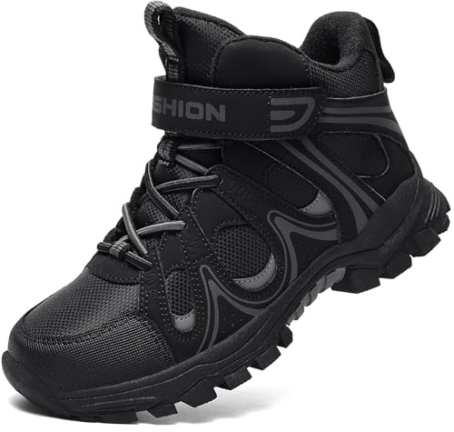 ASHION Kinder Winterschuhe Jungen Mädchen Schneestiefel Warm Gefütterte Trekking Stiefel,Schwarz,39 EU