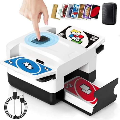 Vahlbeste Kartenmischmaschine Elektrische mit 2000mAh Akku, Geräuscharmer Kartenmischer, Spielkartenablage, Mischmaschine Karten für 2 Decks, Karten Mischgerät für Poker,Texas Hold Em,Blackjack