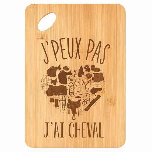 Planche à Découper Cheval j'Peux Pas - Plateau Apéro en Bambou Cadeau Gravé pour Homme Femme Cuisine Barbecue
