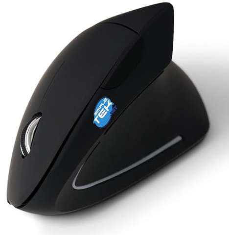 SIMPLETEK - Ratón vertical inalámbrico negro universal — sensor 800/1200/1600 DPI, 6 botones, receptor nano USB