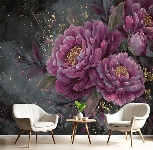 3D Carta Da Parati Panoramica Rosa Fiori Ad Acquerello 150X105Cm Seta Murali Panoramica Piante Astratte Per Soggiorno,Adulto Camera Dei Bambini,Ristorante Decorazione
