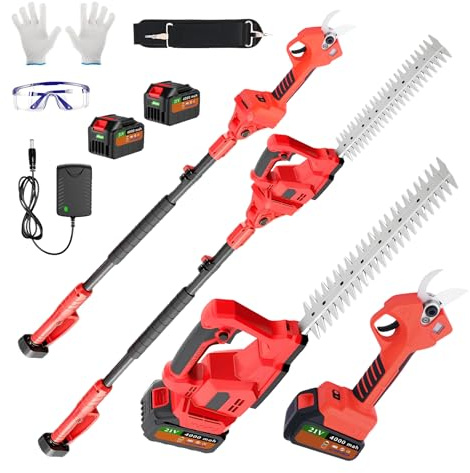 Rouzin Akku Heckenschere & Astschere Teleskop mit 2x4000mAh Akkus | 4 In 1 Heckenschere mit Verlängerung, 30mm Teleskop Astschere Akku, Geeignet für Gartenpflege und zum Holzfällen