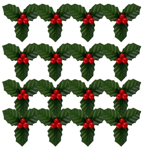EPIGEIST 50 Steli di Bacche Natalizie Artificiali con Foglie di Agrifoglio Verdi da 7 CM Riempitivi per Vasi e Decorazioni per Ghirlande Rami di Bacche Rosse per Festa e Addobbi Natalizi