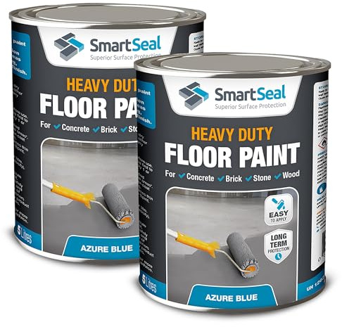 SmartSeal Heavy Duty Floor Paint - Azure Blue, 2 x 5L - Hard-Wearing Garage Floor Paint with Anti-Slip Mid-Sheen Finish – also Ideal for Decking, Warehouse flooring, Brick, Concrete, Stone & Wood