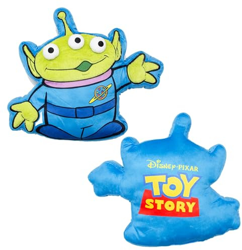 Disney Cojín con Forma Oficial Toy Story | Súper Suave | Diseño “Explore” | Cojín con Forma de Alien decoración del Dormitorio o Sala de Estar | 37 × 43 cm | Azul