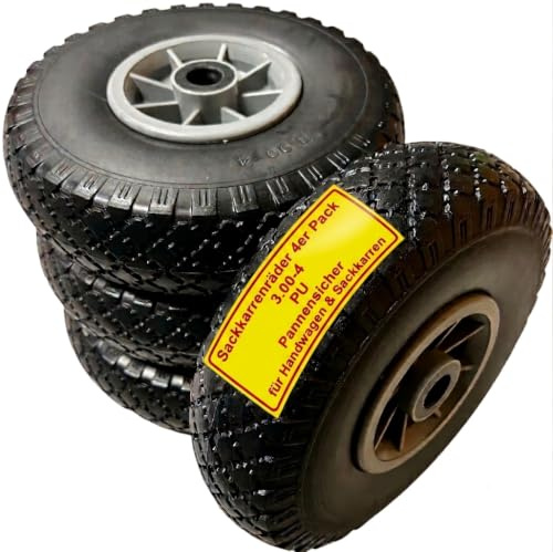4X Sackkarrenrad Pannensicher VOLLGUMMIREIFEN Ø 260mm, Nabe Ø20×75mm, 3.00-4, für Sackkarren Bollerwagen, Rad Ersatzrad Reifen Räder für Sackkarre Bollerwagenrad Sackkarrenräder, Schwarz/Grau, PU