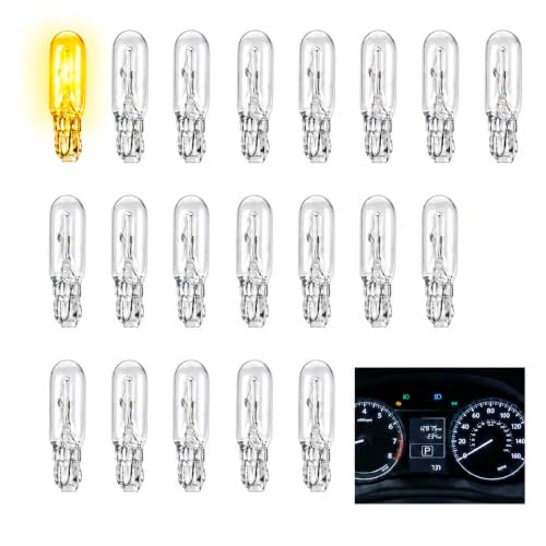 20 pcs 12V T5 1.2W Borde de luz blanca incandescente, bombillas de repuesto T5 sin tapa, para coche, tablero de instrumentos y medidorinterior del automóvil, para coches, motocicleta, Blanco