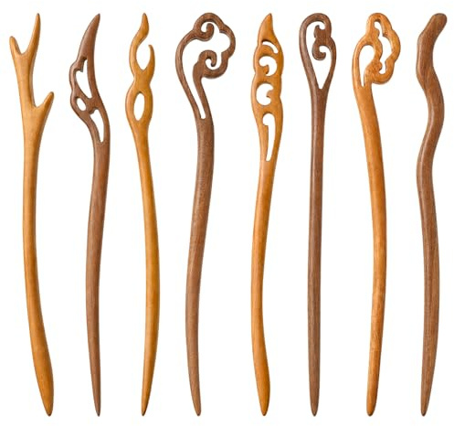 8 forcine per capelli in legno, stile retrò, bastoncini per capelli in legno, stile cinese, in legno di pesca, accessori per capelli lunghi da donna