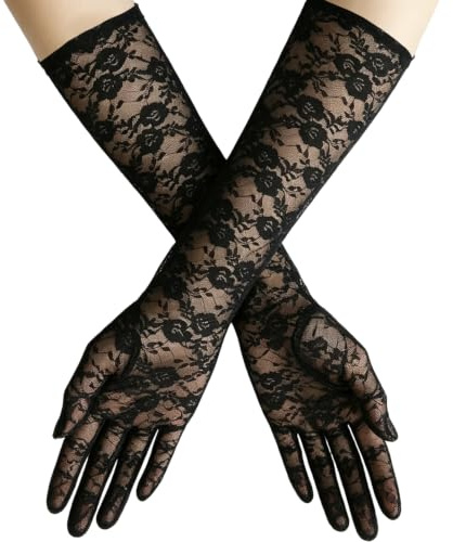 Gants en dentelle pour femme | Longs gants à motifs floraux arrivant au coude – Idéals pour mariage, opéra, thé dansant, soirée, costumes ou bal masqué