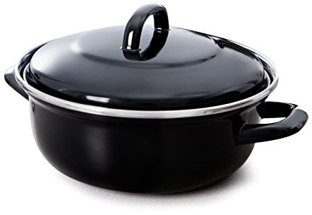 BK Fortalit Induktionsgeeigneter 28cm/4L Bratentopf aus emailliertem Stahl mit Deckel, backofen- und kochfest bis 230C, spülmaschinenfest, PFAS-frei, schwarz