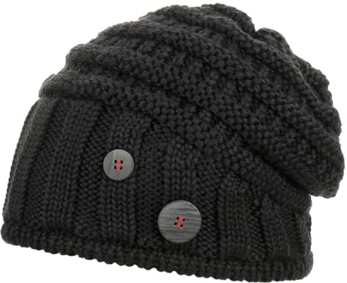 Eisbär Cullen Oversize Beanie Damer/Herrar - Made in Italy lång mössa stickad med foder, foder Vinter höst-vinter - One Size svart