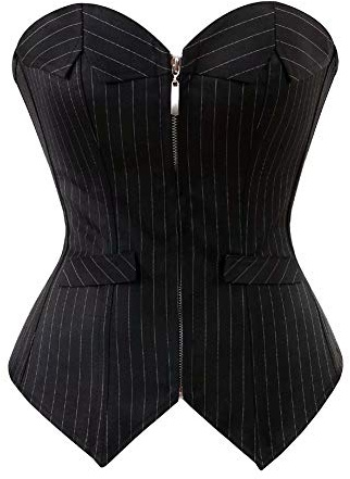 Jutrisujo Corset Femme Top Bustier Sexy Lingerie Bande Fermeture éclair Bureau Gothique Vintage Grande Taille Noir M