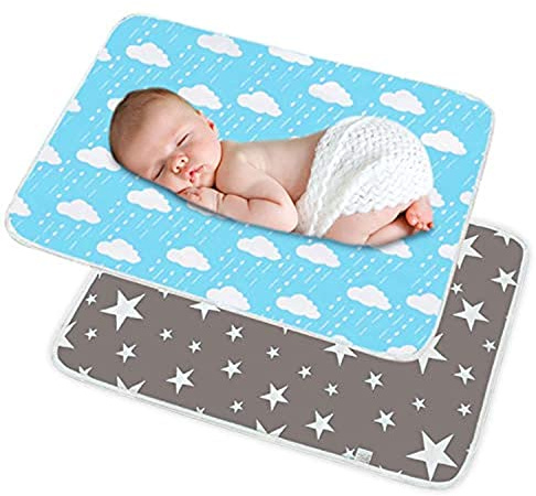 SACONELL Confezione da 2 tappetini per pannolini portatili da 50 cm x 70 cm, impermeabili, riutilizzabili per neonati e bambini, lavabili multifunzione per casa e all'aperto, viaggi (grigio e blu)