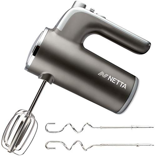 NETTA Hand Mixer - Electric Handheld Whisk - 5 Speed 400W - with Turbo and Easy Eject Button – Includes Stainless Steel Whisks and Dough Hooks Attachment