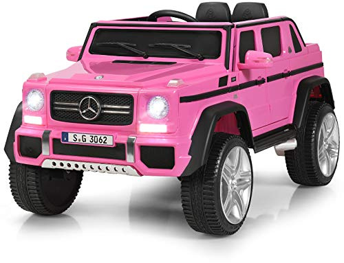 Costzon Ride on Car, Licensed Mercedes-Benz Maybach, 12V Battery Powered Vehicle Toy w/ 2 Motors, Remote Control, 3 Speeds, Lights, Horn, Music, Aux, Storage, Truck, Electric Car for Kids (Pink)