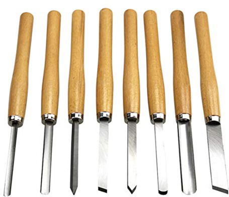 8pcs Torno de madera Cincel de giro indicada, Torno de madera Juego de cinceles Herramientas de Giro de la madera del formón de inclinación de despedida Acero de alta velocidad HSS