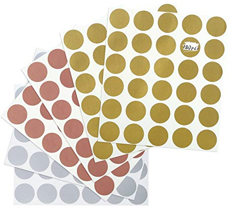 Kesote 180 x skraplösa skrapklistermärken skrapfria etiketter runda skrapfria klistermärken guld silver roséguld för skrapkort överraskning alla hjärtans dag bröllop, 2,5 cm