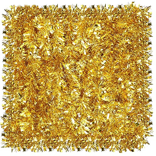 Syhood 32,8 Feet Weihnachten Metallisch Lametta Twist Lametta Girlande Weihnachten Funkeln Girlande Lametta Baum Hängende Lametta Dekoration für Indoor Outdoor Ornamente (Gold)
