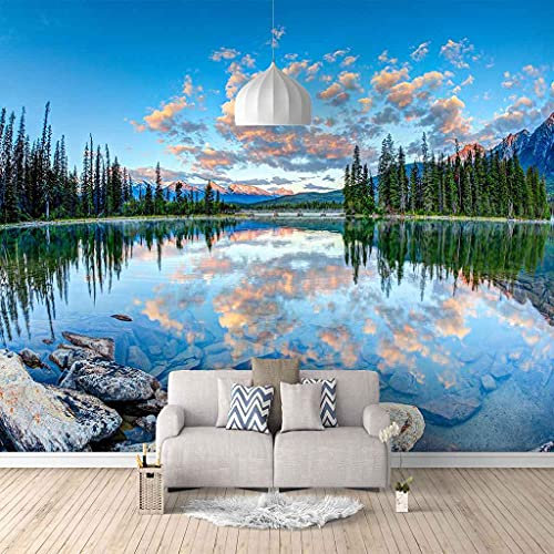 FVGKYS Wandbilder Schlafzimmer Erwachsene Kinder Tapete Plakate 3D Blauer Wald Seeblick Selbstklebend Wandgemälde Wandtattoo Kunst Dekoration Für Wohnzimmer Küche Wanddekoration 350x256cm