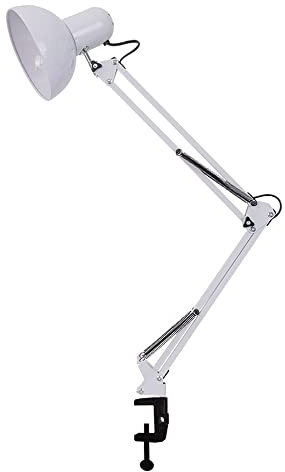 Mengjay Leuchten Klemm-Gelenkleuchte, LED Schreibtischlampe, Arbeitsplatz Leuchte, 1 flammige Klemmlampe Vintage, Klemmleuchte in Schwarz glänzend, Lampe mit Schalter, E27 Fassung (Weiß)