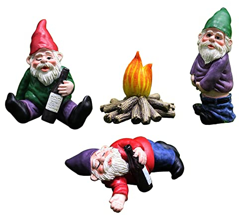 Aweisile Gartenzwerge 4 Stücke Miniatur Gartenzwerge Happy Gartenzwerg Dekoration Gartenzwerge Zwerg Harz Statuen Mini-Gartenzwerge Fee Gartenzwerg für Garten Dekoration Gartendekoration Zubehör