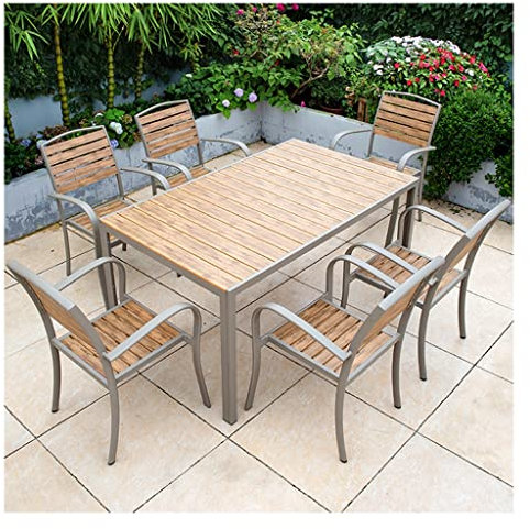 Gartengarnitur Outdoor-Terrassentisch Und -Stuhl-Set Aus Aluminium - 7-teilig, Geeignet Für Garten/Hof, Stühle Sind Zur Aufbewahrung Stapelbar (Size : 150x90x72cm)
