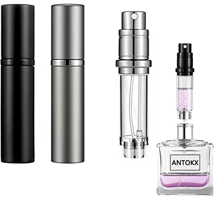ANTOKX Travel Perfume Bottle Refillable Atomizer - 2-Pack 5ML Perfume Atomiser, Leakproof Portable Perfume Sprayer (Black & Gray)