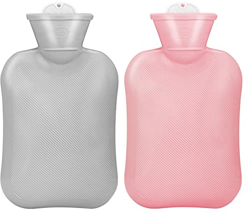 2 Borse per Acqua Calda in Gomma 0.5 L Bottiglie di Acqua Calda in Silicone per Alleviare Dolore Sacchetti Impacchi Caldi per Corpo Crampi Stomaco Muscoli Scaldaletto Inverno, Rosa e Grigio