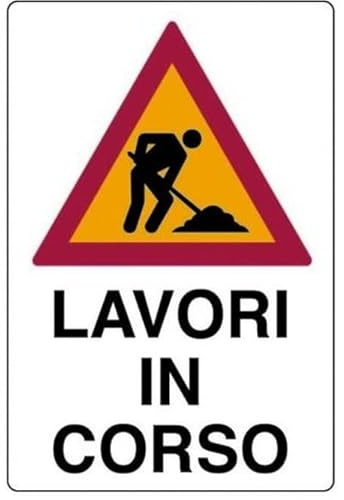 CARTELLO IN LAMIERA SCATOLATA RETTANGOLO 60X40 cm - lavori in corso SCRITTA - SEGNALE CATARIFRAGENTE CON CAVALLETTO (CARTELLO + CAVALLETTO)