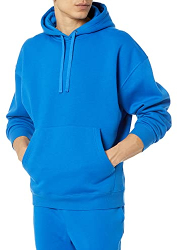 Amazon Essentials Men's Oversized-Fit Heavyweight Hooded Sweatshirt, Bright Blue, Large