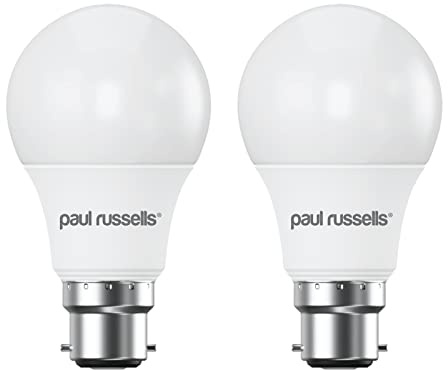 paul russells LED GLS - Dimmable Bayonet Light Bulbs, 8.5W 806Lumens B22 A60 LED Bulbs, 60w Equivalent, 4000K Cool White/Natural White, Dimmer Standard BC Energy Saving Ceiling Light, 2 Pack