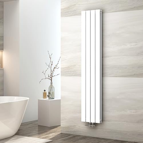 EMKE Design Heizkörper Schmal Hoch, 1600x304 mm Vertikal Flachheizkörper mit Mittelanschluss, Doppellagig Weiß Paneelheizkörper Wandheizkörper für Bad, Schlafzimmer & Wohnzimmer, 966W